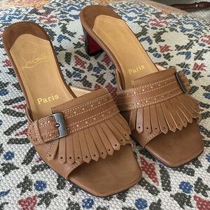 Christian Louboutin Brown Fringe Leather Mules “NEW”